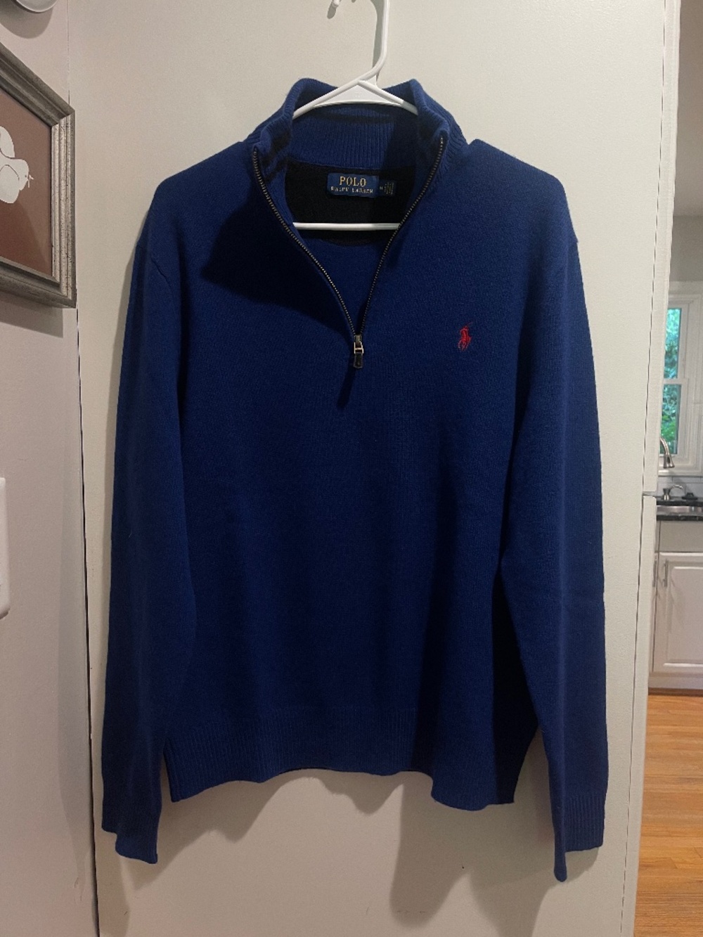 Polo Ralph Lauren 1/4 Zip Sweater Mens M 90% Merino Wool Royal Blue Preppy